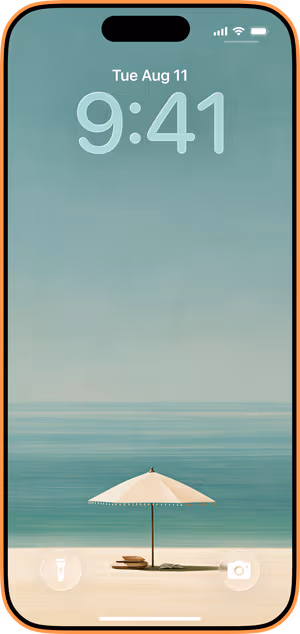 Wallpaper preview on iPhone 17 Pro Max running iOS 26 - Teal Beach Umbrella