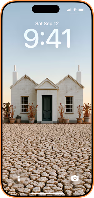 Wallpaper preview on iPhone 17 Pro Max running iOS 26 - Surreal Beige Cottage