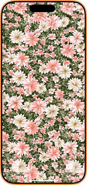 Wallpaper preview on iPhone 17 Pro Max running iOS 26 - Pink Garden Bloom Pattern