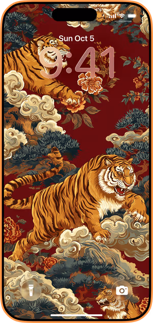 Wallpaper preview on iPhone 17 Pro Max running iOS 26 - Crimson Tiger Roar