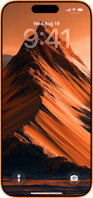 Wallpaper preview on iPhone 17 Pro Max running iOS 26 - Ember Ridge Mountain
