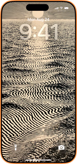 Wallpaper preview on iPhone 17 Pro Max running iOS 26 - Retro Ocean Wave Study