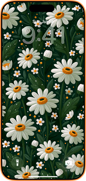 Wallpaper preview on iPhone 17 Pro Max running iOS 26 - Daisy Meadow Pattern