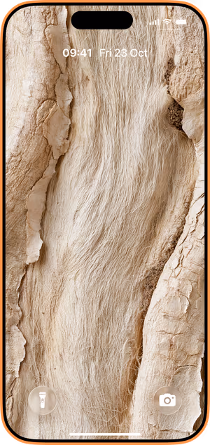 Wallpaper preview on iPhone 17 Pro Max running iOS 26 - Peeling Bark Fibers