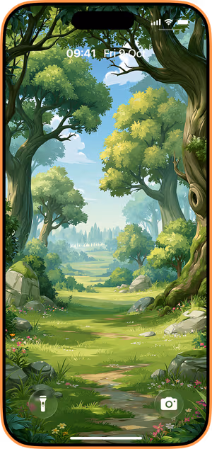 Wallpaper preview on iPhone 17 Pro Max running iOS 26 - Enchanted Green Forest Path