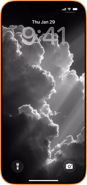Wallpaper preview on iPhone 17 Pro Max running iOS 26 - Monochrome Sunbeams
