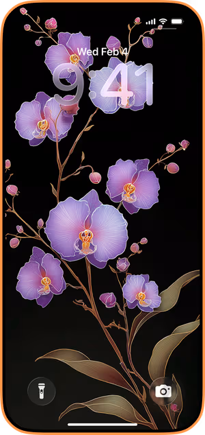 Wallpaper preview on iPhone 17 Pro Max running iOS 26 - Midnight Purple Orchid
