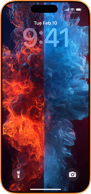 Wallpaper preview on iPhone 17 Pro Max running iOS 26 - inferno vs glacier