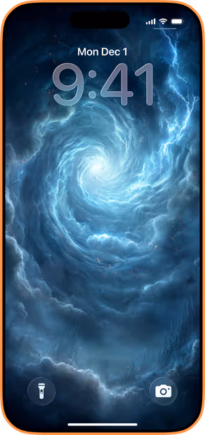 Wallpaper preview on iPhone 17 Pro Max running iOS 26 - Electric Blue Vortex