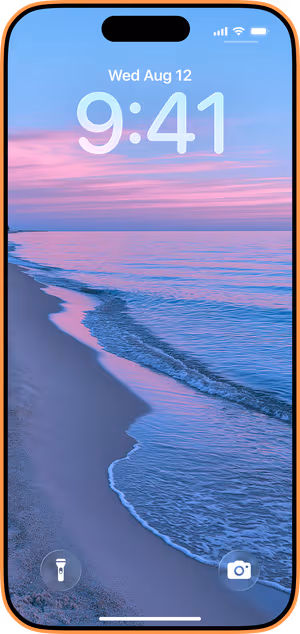 Wallpaper preview on iPhone 17 Pro Max running iOS 26 - Pastel Ocean Shoreline