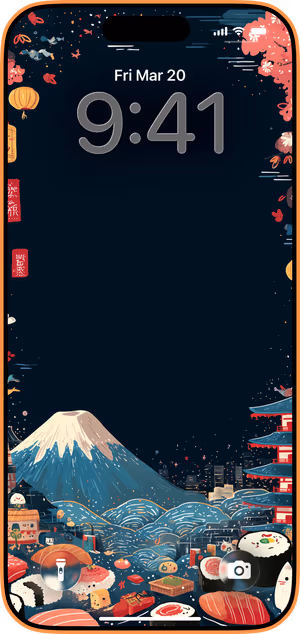 Wallpaper preview on iPhone 17 Pro Max running iOS 26 - Fuji Sushi Festival