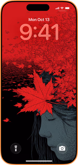 Wallpaper preview on iPhone 17 Pro Max running iOS 26 - Crimson Maple Portrait