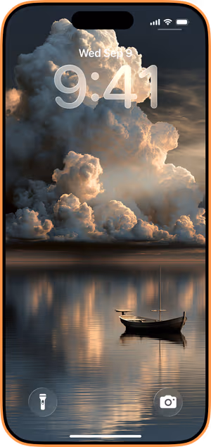 Wallpaper preview on iPhone 17 Pro Max running iOS 26 - Storm Cloud Boat Reflection