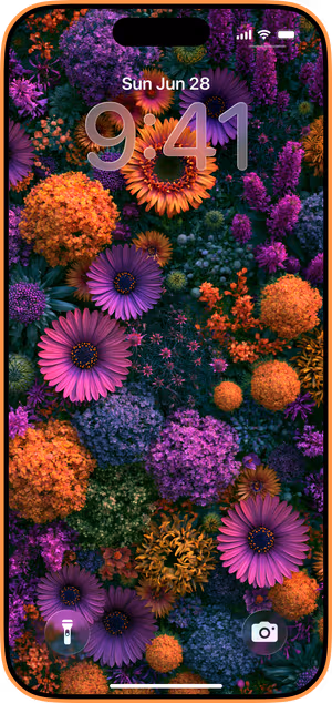 Wallpaper preview on iPhone 17 Pro Max running iOS 26 - Violet Ember Bouquet