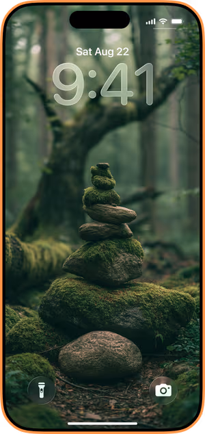 Wallpaper preview on iPhone 17 Pro Max running iOS 26 - Mossy Stone Stack