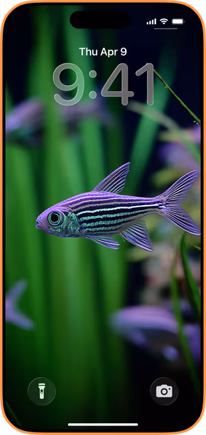 Wallpaper preview on iPhone 17 Pro Max running iOS 26 - Neon Striped Fish