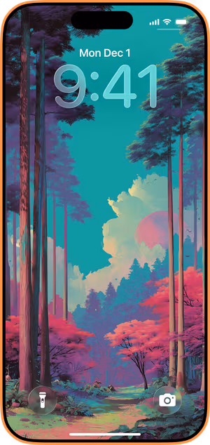 Wallpaper preview on iPhone 17 Pro Max running iOS 26 - rose moon neon forest