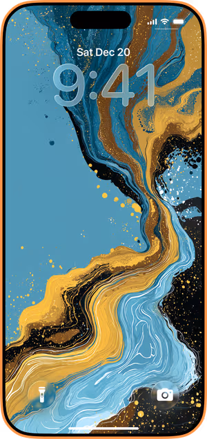 Wallpaper preview on iPhone 17 Pro Max running iOS 26 - Teal Gold Marble Waves
