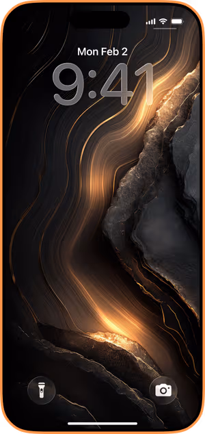 Wallpaper preview on iPhone 17 Pro Max running iOS 26 - Gold Vein Flow