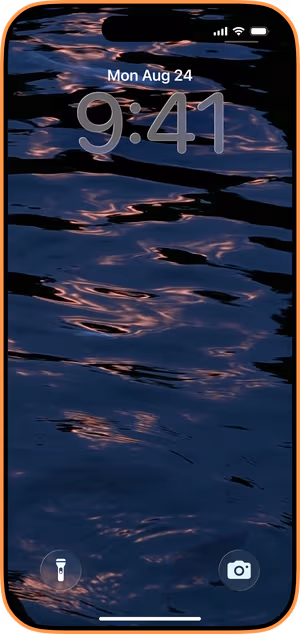 Wallpaper preview on iPhone 17 Pro Max running iOS 26 - Midnight Water Reflections