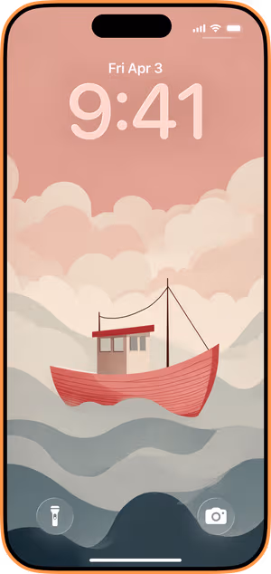 Wallpaper preview on iPhone 17 Pro Max running iOS 26 - Blush Driftboat