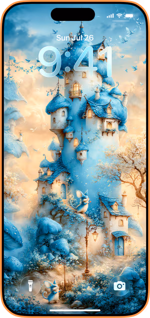Wallpaper preview on iPhone 17 Pro Max running iOS 26 - Blue Mushroom Tower