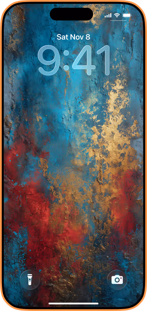 Wallpaper preview on iPhone 17 Pro Max running iOS 26 - teal gold leaf abstract