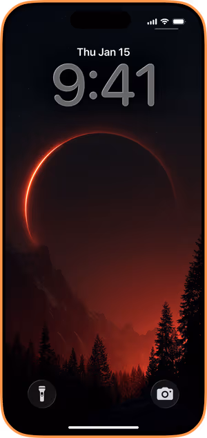 Wallpaper preview on iPhone 17 Pro Max running iOS 26 - Crimson Crescent Eclipse
