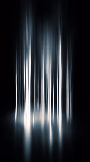 Minimalist vertical light streaks centered on a black reflective background in a moody monochrome ultra HD image.