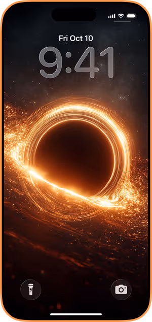 Wallpaper preview on iPhone 17 Pro Max running iOS 26 - Golden Accretion Ring