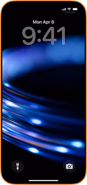 Wallpaper preview on iPhone 17 Pro Max running iOS 26 - Luminous Blue Trails