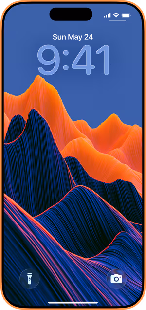 Wallpaper preview on iPhone 17 Pro Max running iOS 26 - Neon Ridge Horizons