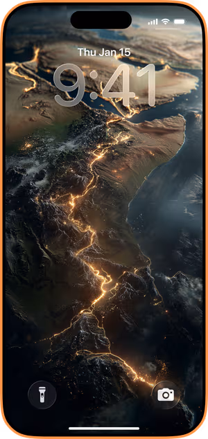 Wallpaper preview on iPhone 17 Pro Max running iOS 26 - Luminous Rift