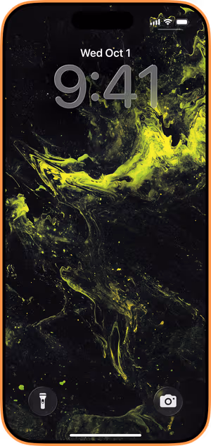 Wallpaper preview on iPhone 17 Pro Max running iOS 26 - neon green swirl abstract