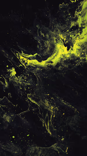 High contrast neon green swirls and paint splatters on deep black, ultra HD abstract background optimized for iPhone Lock Screen