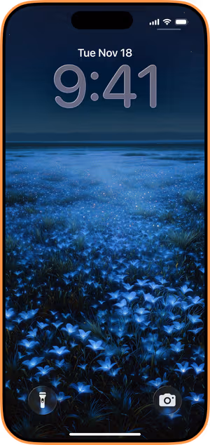 Wallpaper preview on iPhone 17 Pro Max running iOS 26 - Midnight Blue Blooms