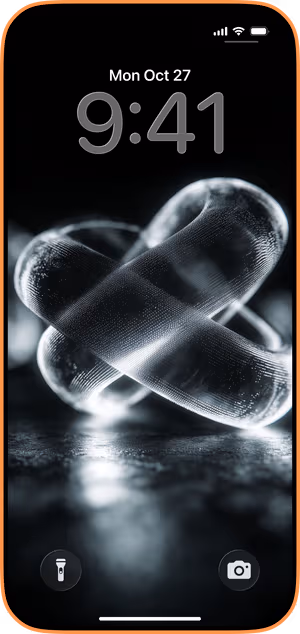 Wallpaper preview on iPhone 17 Pro Max running iOS 26 - Glowing Wireframe Loops