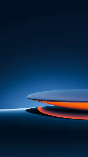 Minimalist futuristic floating discs centered on a dark blue orange gradient background ultra HD 8K mobile image.