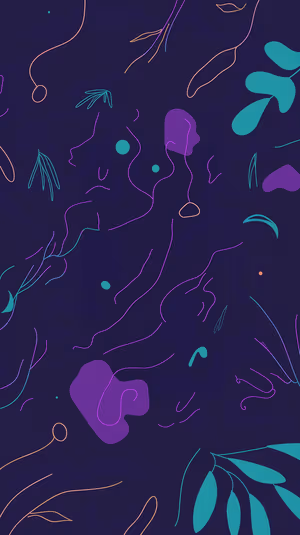 Dark purple neon abstract with flowing turquoise lines and minimalist violet shapes on a moody background, ultra HD iPhone image