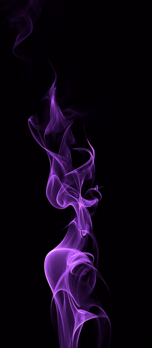 Minimalist purple smoke swirl centered on a black background in abstract, wispy aesthetic ultra HD 8K image.