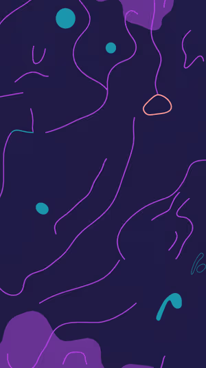 Neon abstract line art on a deep navy background with flowing purple lines and teal shapes in a modern neon aesthetic, ultra hd
