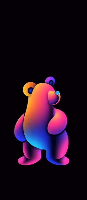 Abstract neon gradient bear centered on a black background with vibrant orange, pink, purple and blue tones ultra HD image