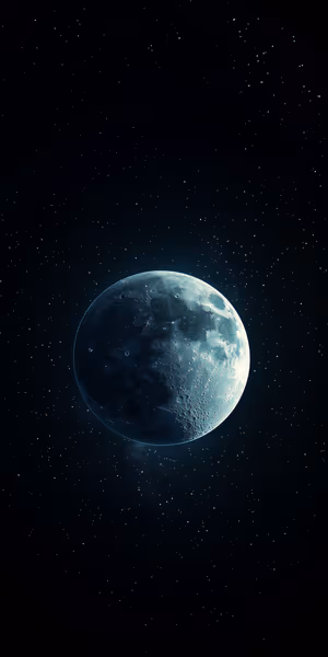 Celestial photography moon centered on deep blue starry background in a realistic cosmic aesthetic, ultra HD 8K