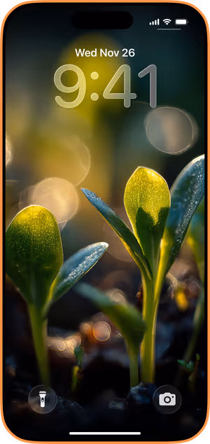 Wallpaper preview on iPhone 17 Pro Max running iOS 26 - Morning Seedling Glow