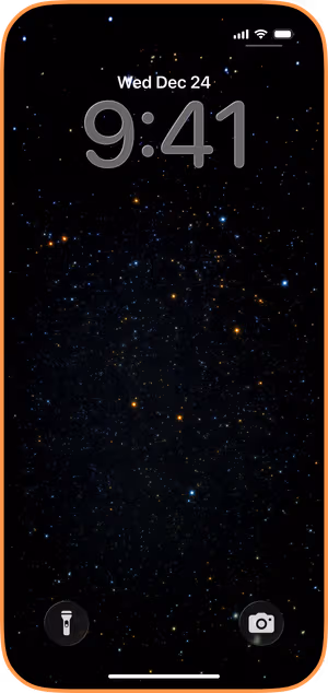 Wallpaper preview on iPhone 17 Pro Max running iOS 26 - Midnight Starfield
