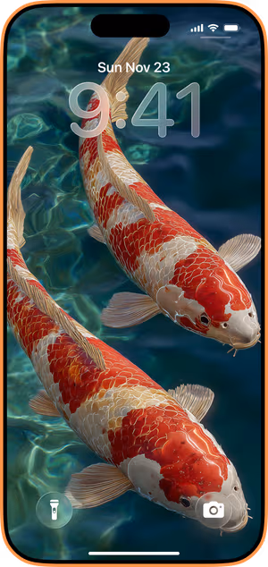 Wallpaper preview on iPhone 17 Pro Max running iOS 26 - Teal Koi Duo