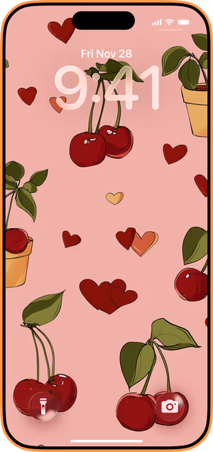 Wallpaper preview on iPhone 17 Pro Max running iOS 26 - Sweet Cherry Pattern