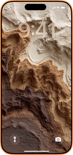 Wallpaper preview on iPhone 17 Pro Max running iOS 26 - Carved Earth Layers