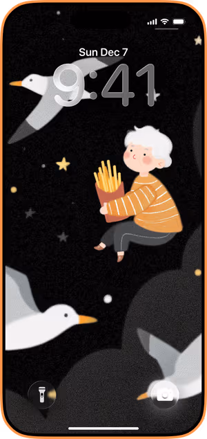Wallpaper preview on iPhone 17 Pro Max running iOS 26 - Snacktime Among Stars