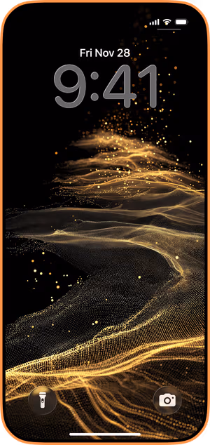 Wallpaper preview on iPhone 17 Pro Max running iOS 26 - Golden Particle Wave